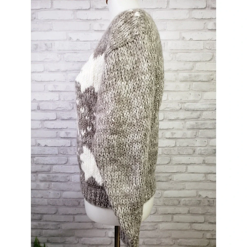 Vintage 1980s wool blend hand knit women's sweater quilt stars design - Small‎